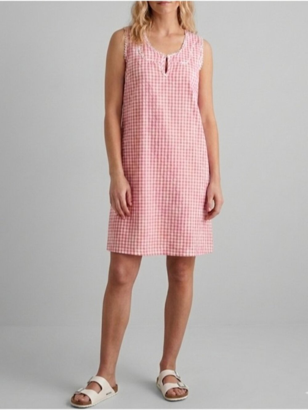 Vintage Gloria Vanderbilt Gingham Pink Sleeveless Dress Size Medium Cottagecore